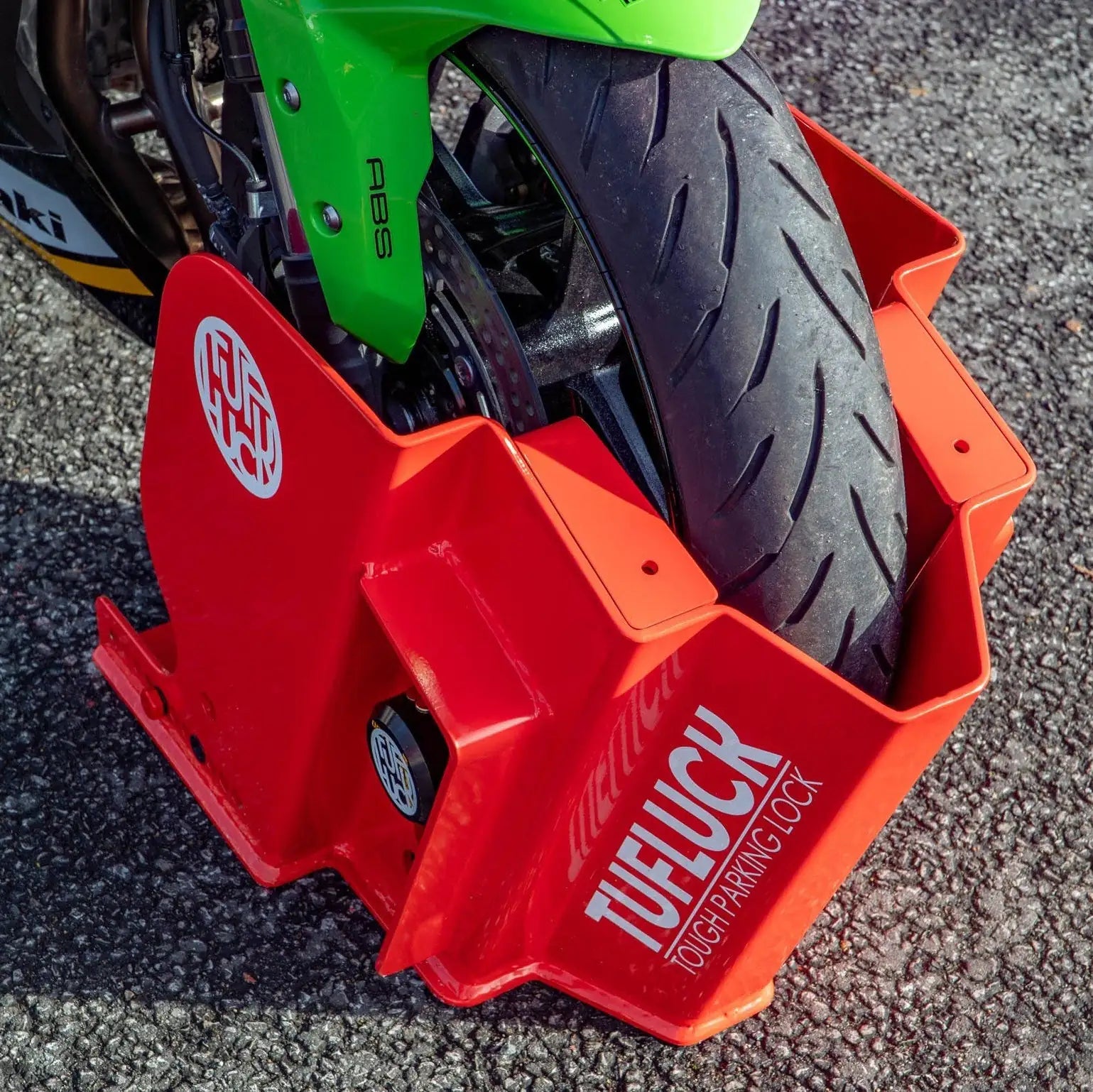 TufLuck - Ground Anchor & Wheel Chock - Tough Motorcycle Parking Lock