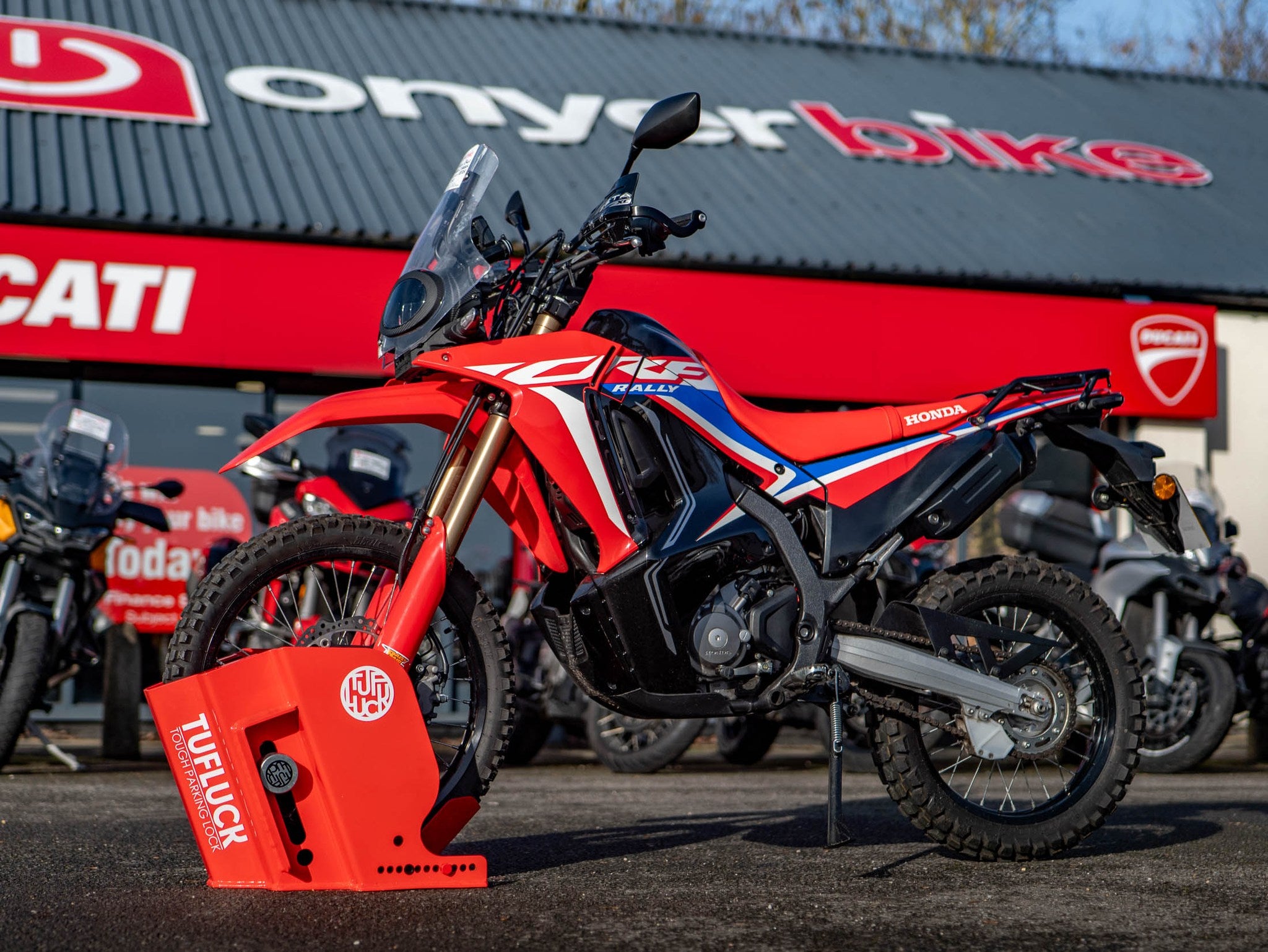 TufLuck - Tough Motorcycle Parking Lock - Ground Anchor & Wheel Chock