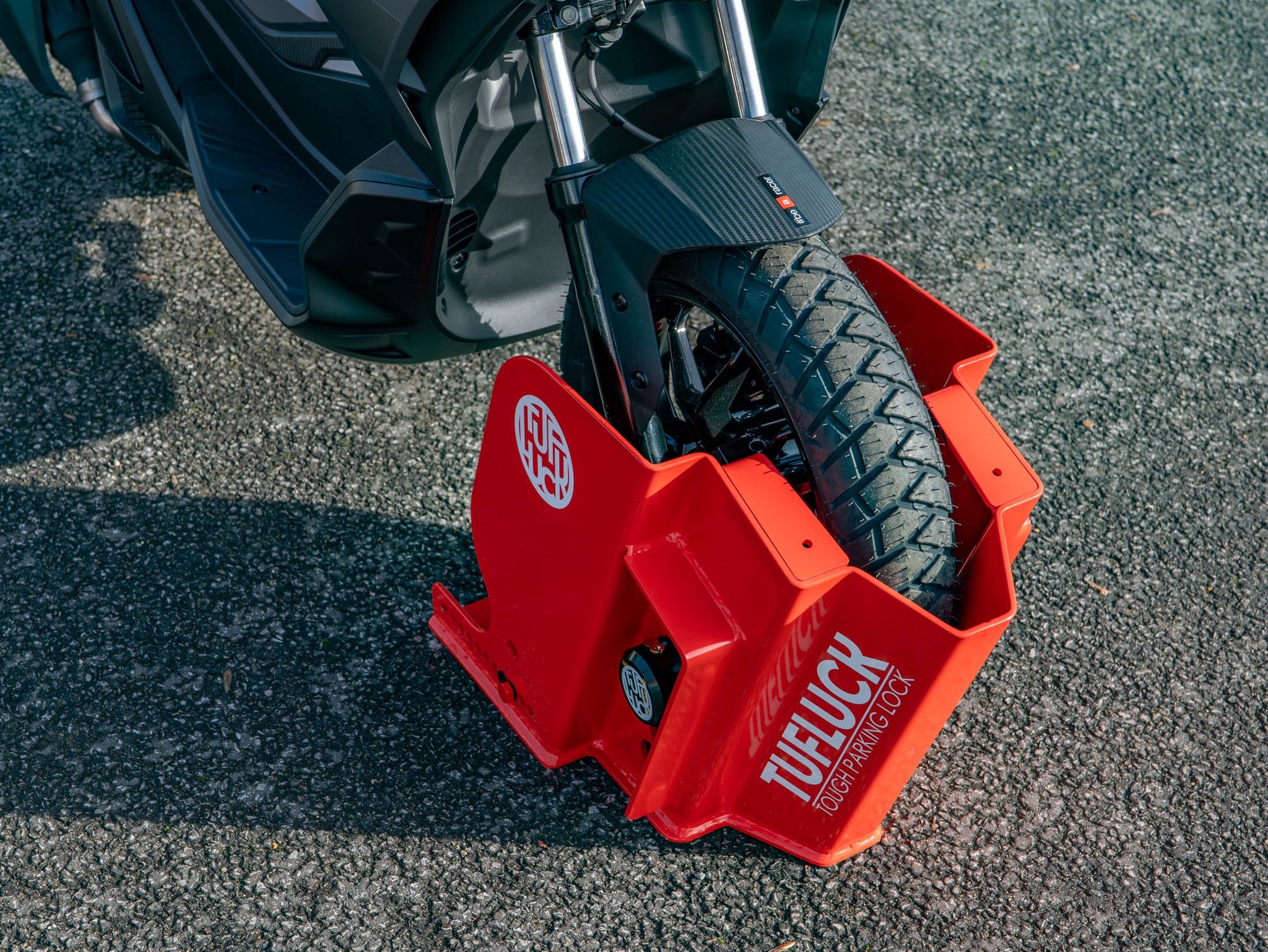 TufLuck - Tough Motorcycle Parking Lock - Ground Anchor & Wheel Chock