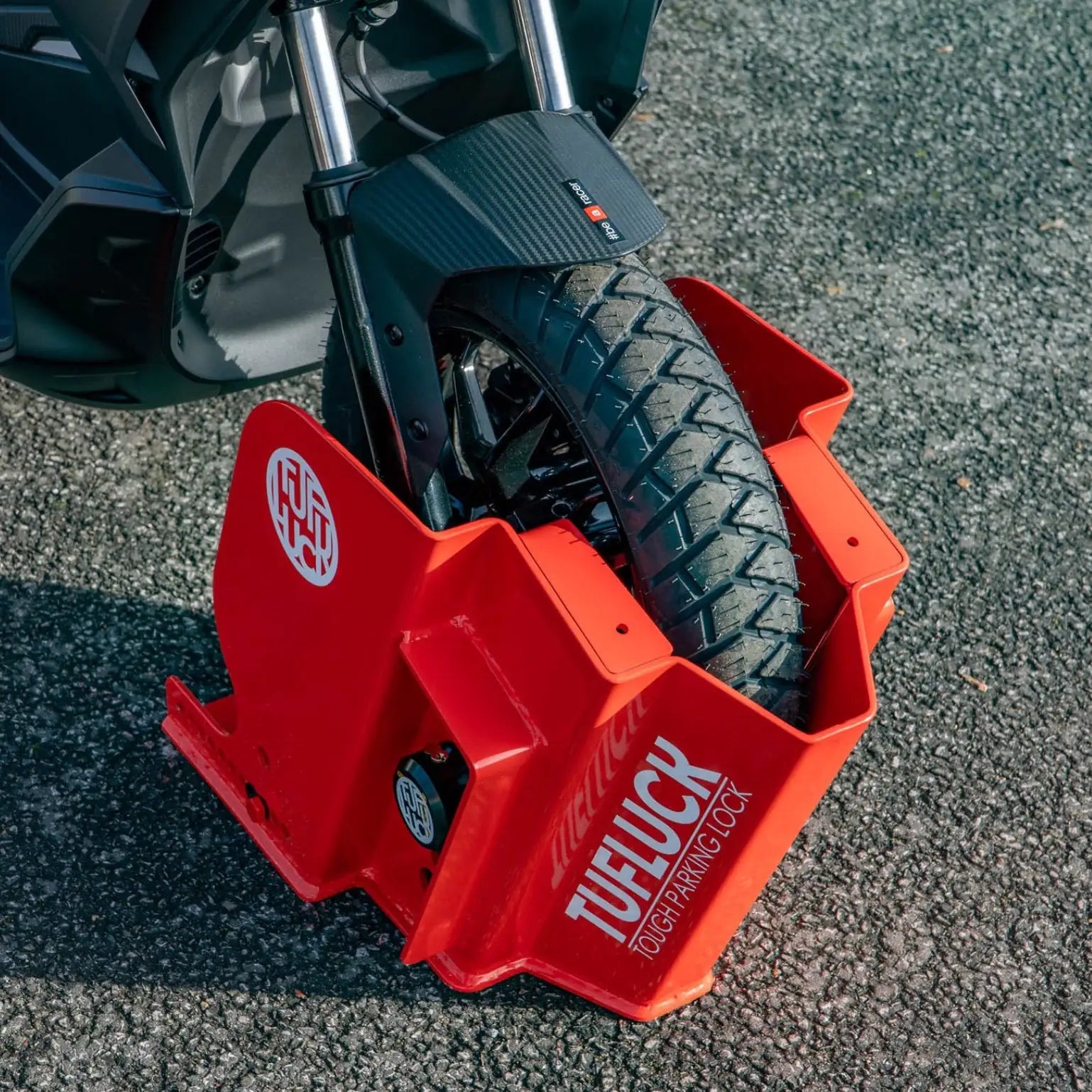 TufLuck - Ground Anchor & Wheel Chock - Tough Motorcycle Parking Lock