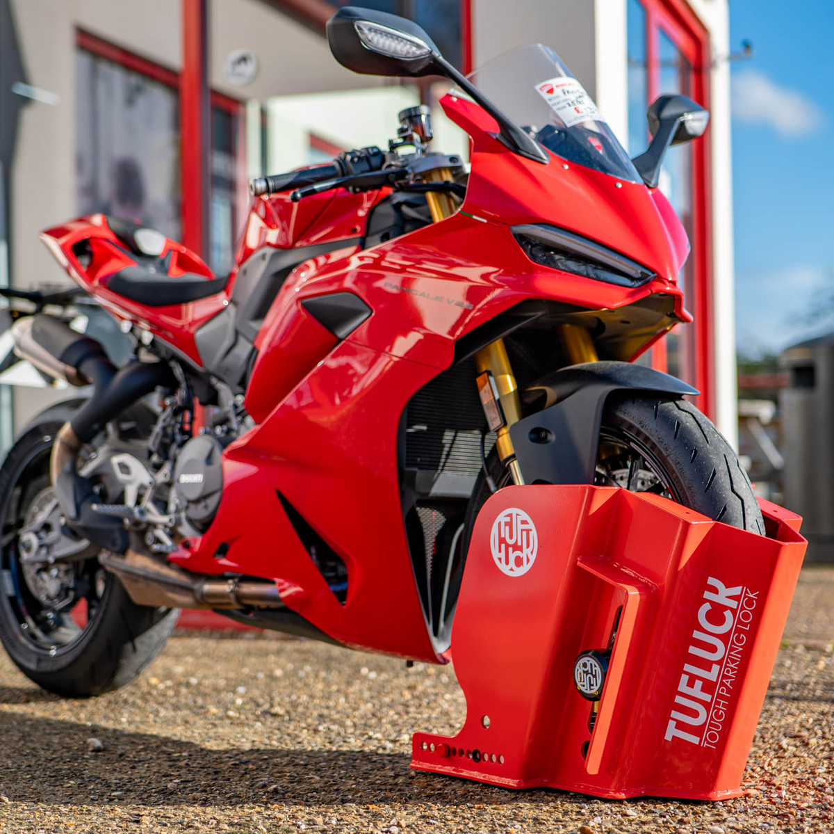 TufLuck - Ground Anchor & Wheel Chock - Tough Motorcycle Parking Lock ...