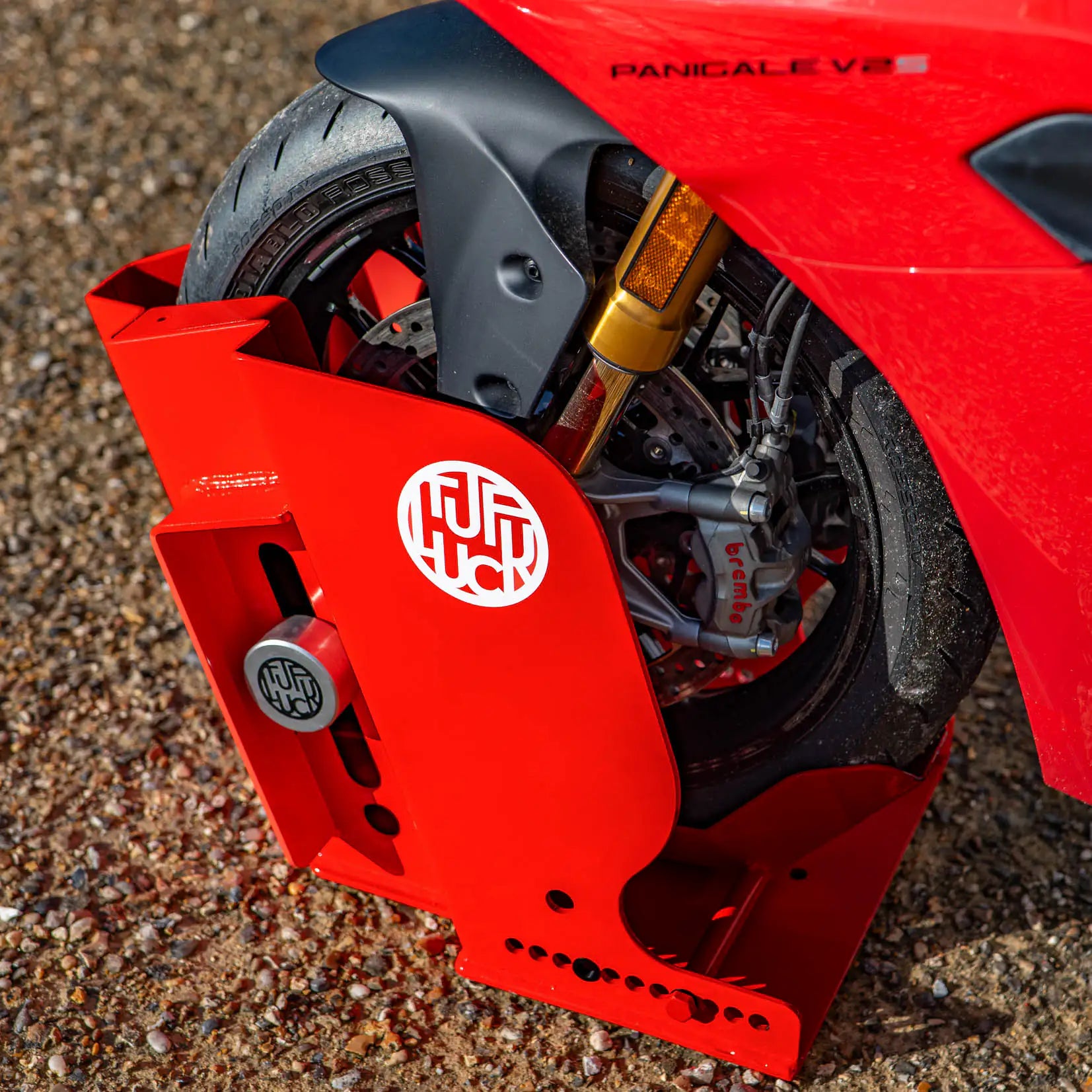 Red Ground Anchor / Wheel Block For Motorcycles, Scooters, Quads – Garage Security