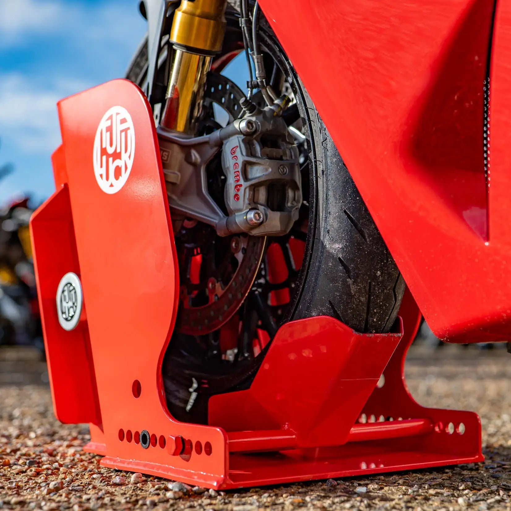 TufLuck - Ground Anchor & Wheel Chock - Tough Motorcycle Parking Lock