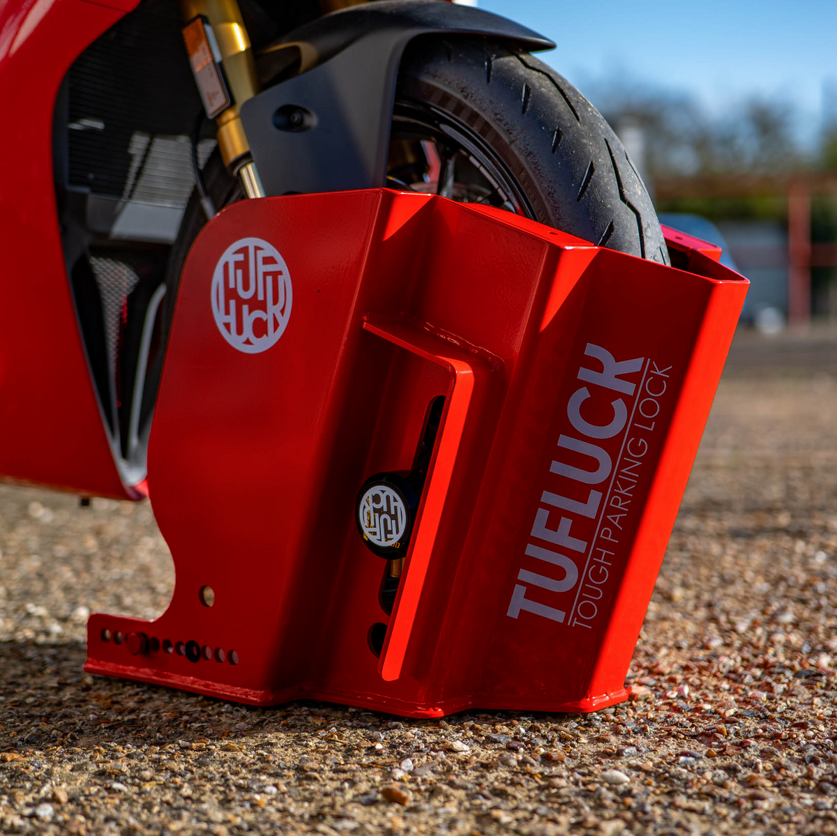 TufLuck - Ground Anchor & Wheel Chock - Tough Motorcycle Parking Lock ...
