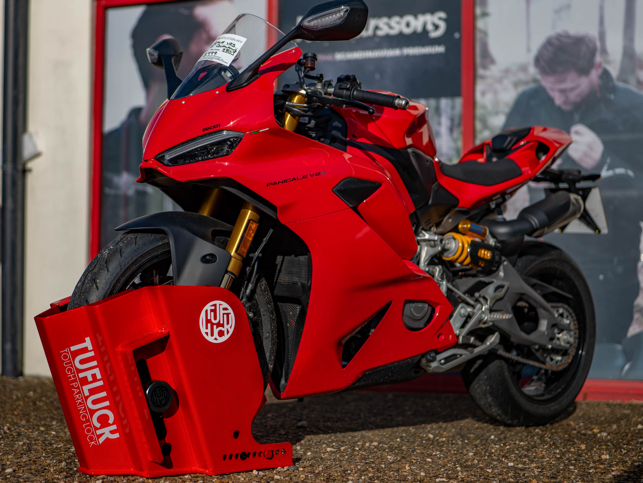 TufLuck - Tough Motorcycle Parking Lock - Ground Anchor & Wheel Chock